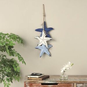 Blue and White Coastal Beach House Nautical Starfish Wall Hanging Decor